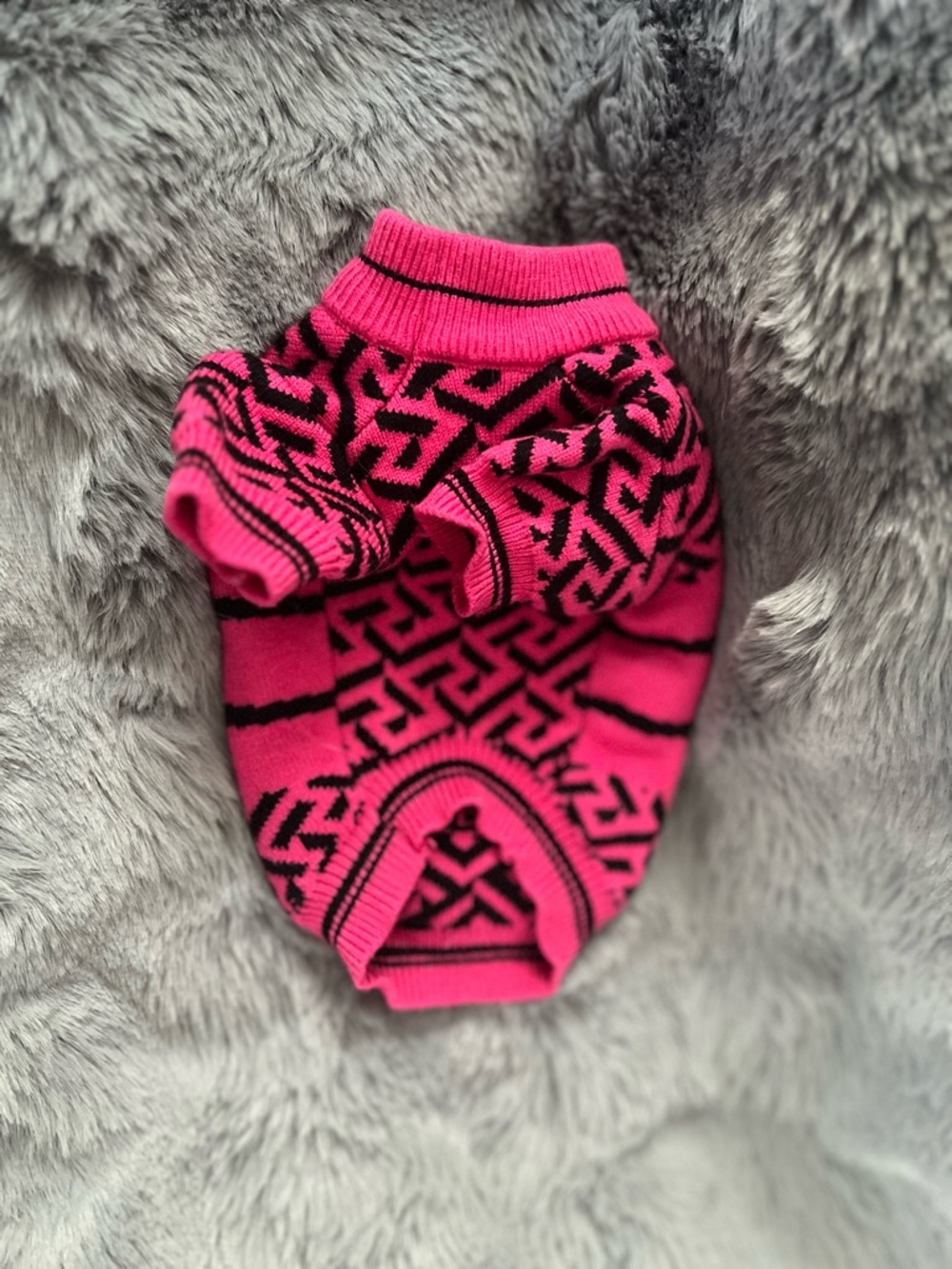 Hot Pink designers logo Knit Pet Sweater for small dog, cat